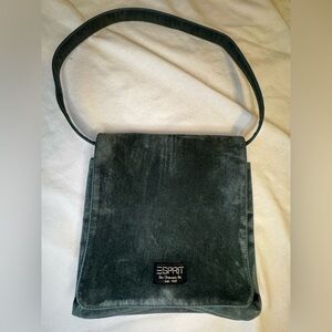 Vintage 90s Esprit San Francisco Green Velvet Flap Crossbody Messenger Bag Y2K